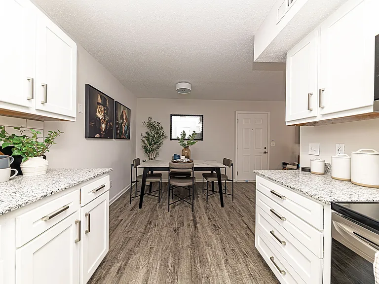 Kitchen with granite counters and modern cabinetry