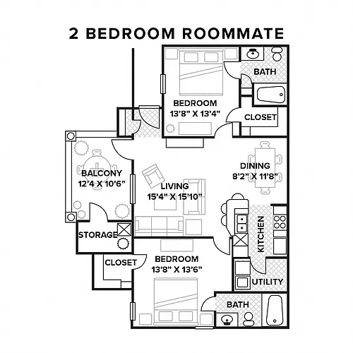 Floor plan 2 Bedroom Ensuite