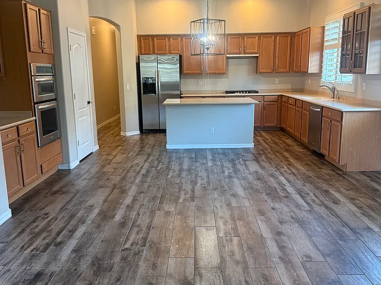 Kitchen, Dining area and back living room