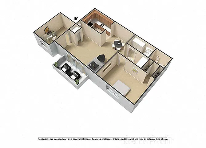 Floor plan One Bedroom, One Bath Plus Den
