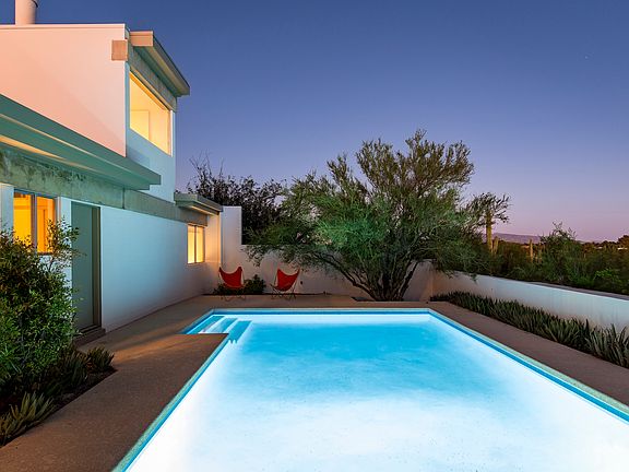 South elevation with pool.