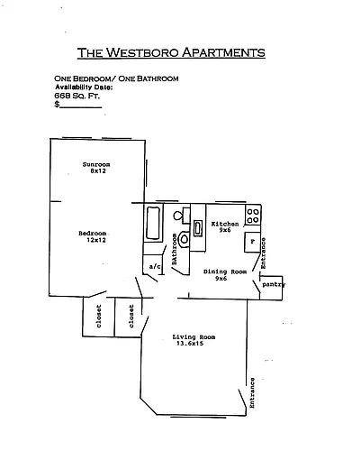 Floor plan Unit 121-- 668 SQFT One Bedroom