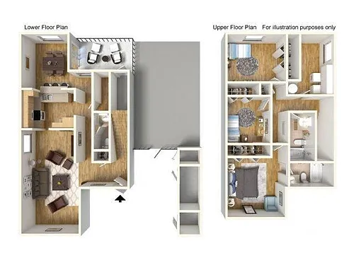 Floor plan 3-Bedroom Two-Story Stucco Townhome Helemano