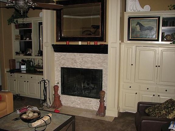 Den built-ins, Austin Stone fireplace