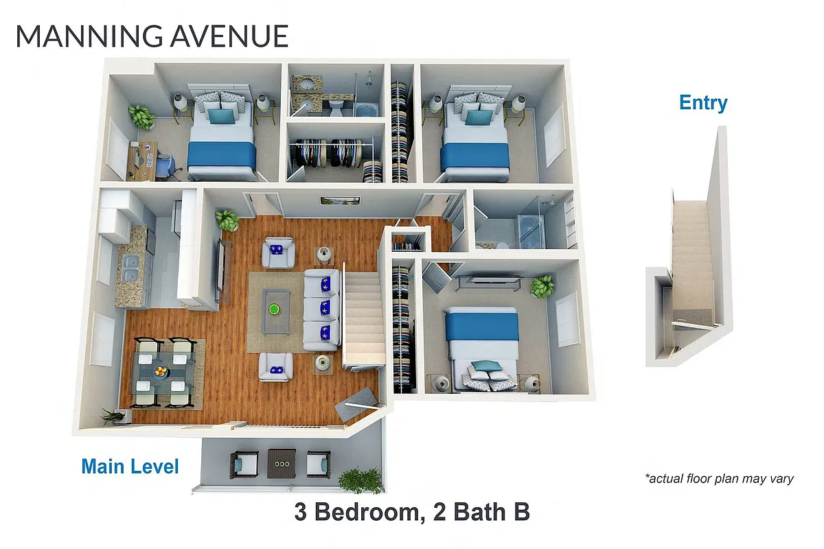 Floor plan 3 Bedroom, 2 Bath