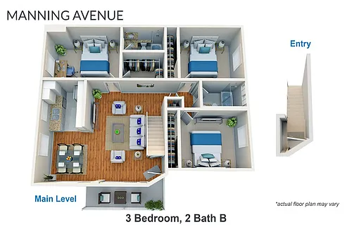 Floor plan 3 Bedroom, 2 Bath