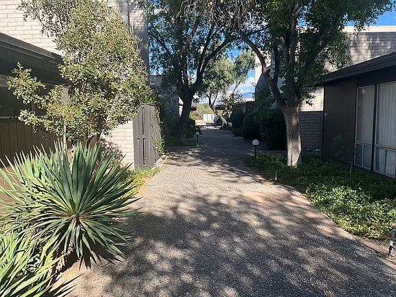 Walkway from Unit towards carports and mailbox in distance.