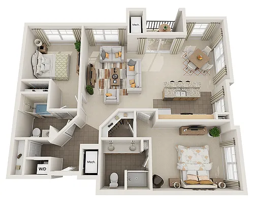 Floor plan Two Bedroom B2I2