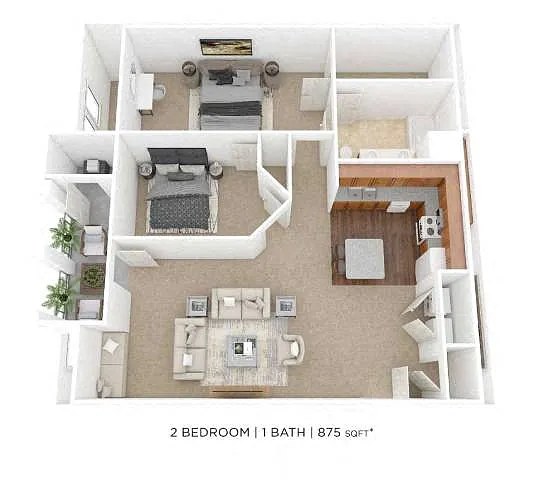Floor plan Two Bedroom - 875 sqft