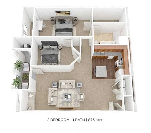 Floor plan Two Bedroom - 875 sqft
