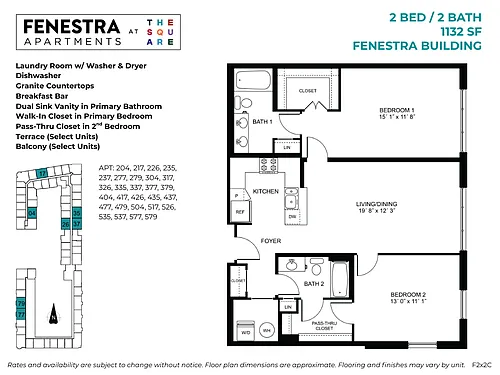 Floor plan Fenestra - 2 Bed / 2 Bath