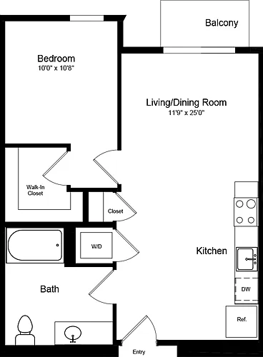 Floor plan 1 Bedroom A with Balcony
