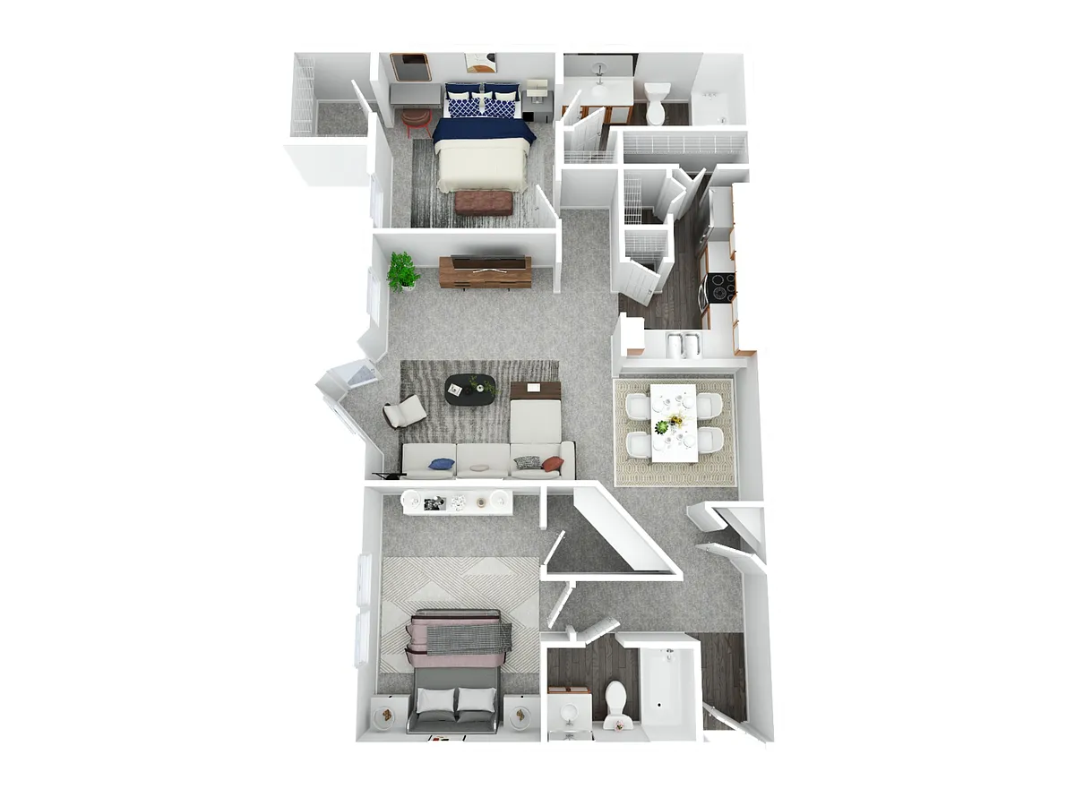 Floor plan 2BR - 2BTH + Patio