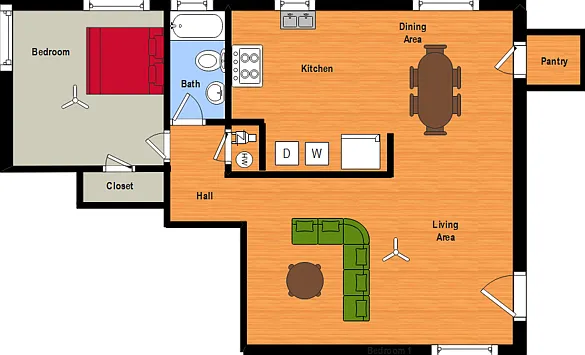 1 BR w/WD Hookups Floor Plan 1 BR w/WD Hookups Floor Plan