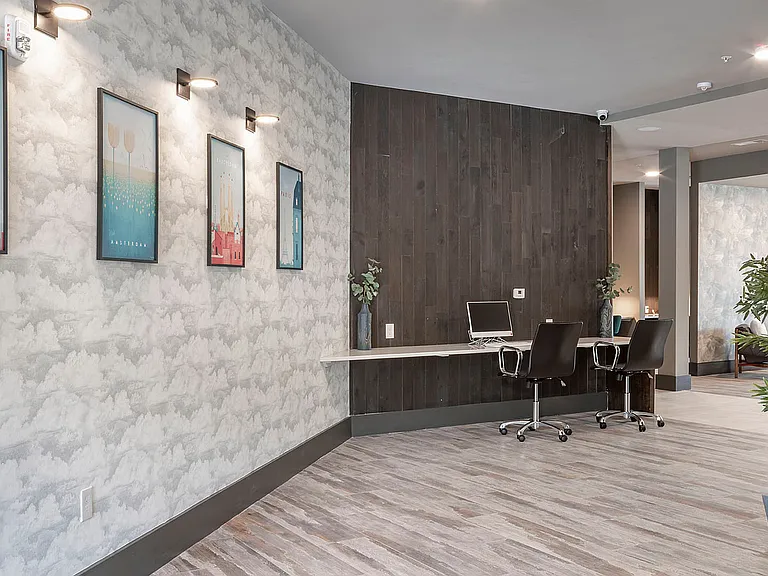 Explore this inviting workspace in a chic apartment, perfect for productivity and relaxation.