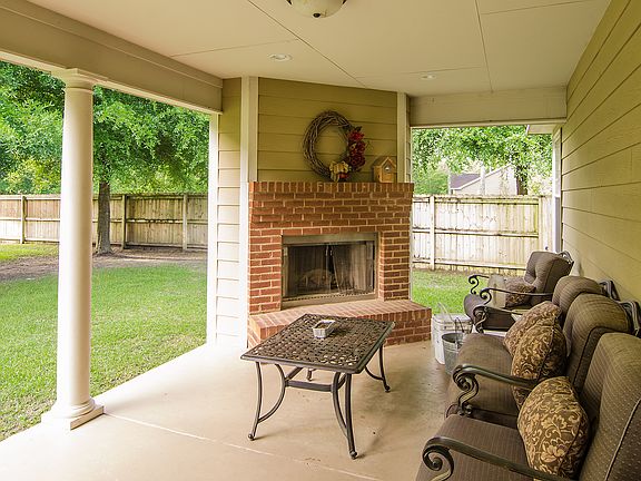 Back patio with fireplace