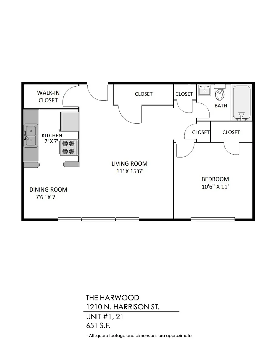 Floor plan 1 Bedroom, 1 Bath