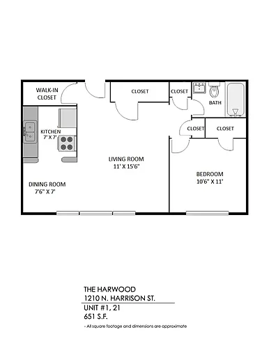 Floor plan 1 Bedroom, 1 Bath