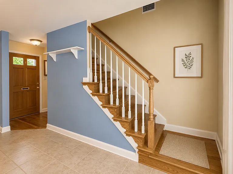 Front door and stairs to upper level