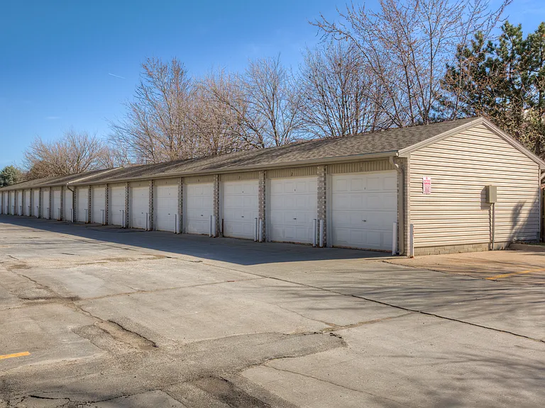 On-site garages at Huntington Apartments.