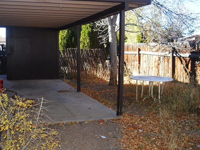 Fenced, shaded yard
