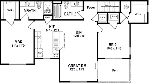 Floor plan 2 Bed 2 Bath Split Bdrm Upper