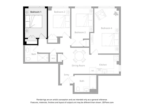 Floor plan Furnished Room in a 4 Bedroom 2 Bathroom (A1)