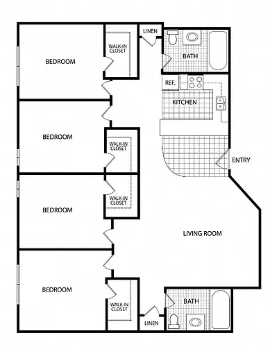 Floor plan 4 Bed 2 Bath - Price Per Bed