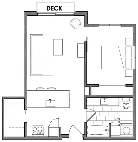 Floor plan 1 Bed 1 Bath With Large Pantry