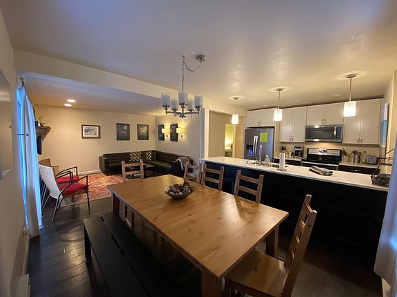 Upstairs dining room, living room and kitchen