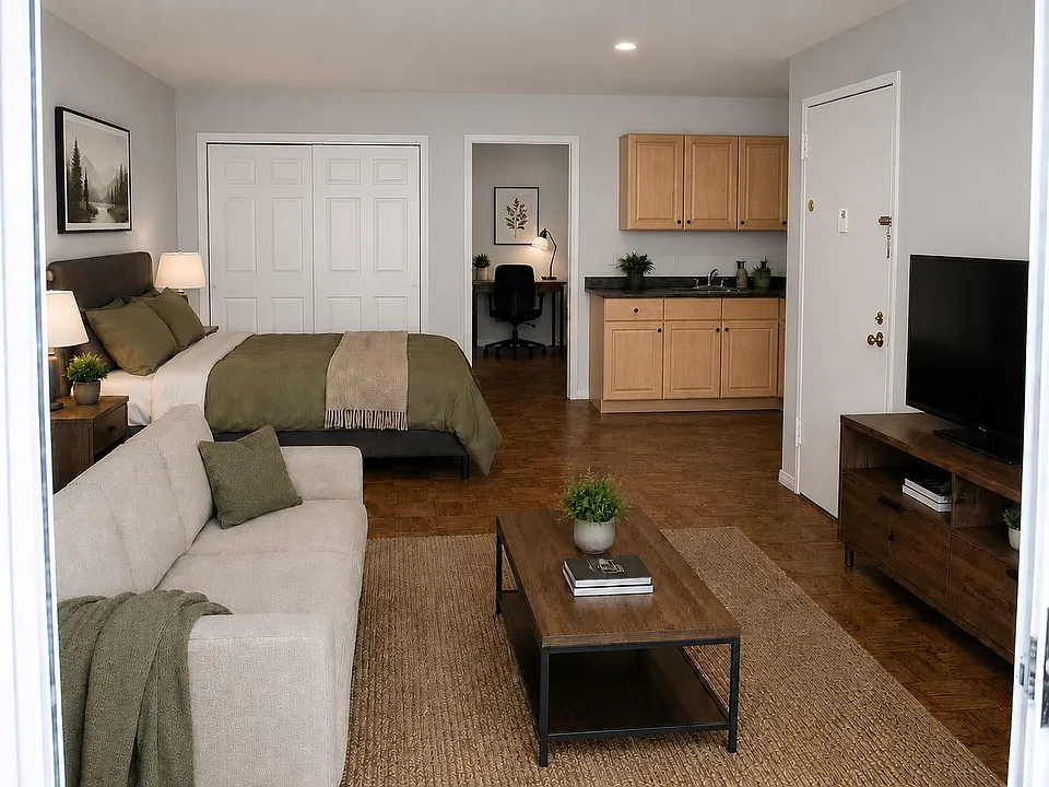Apt is NOT furnished. This photo is virtually staged.