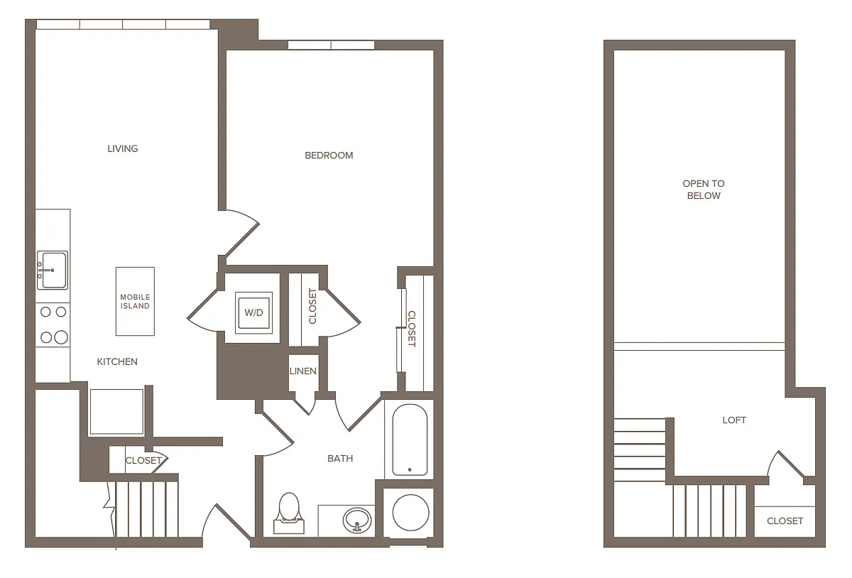Floor plan 1 Bed/1 Bath Loft-E