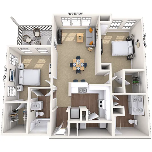 Floor plan Traditional 2x2 1136-1246 SF