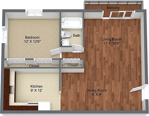 Floor plan 1 Bedroom 1 Bath