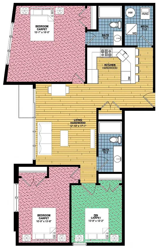 Floor plan 2 Bed | 2 Bath Den
