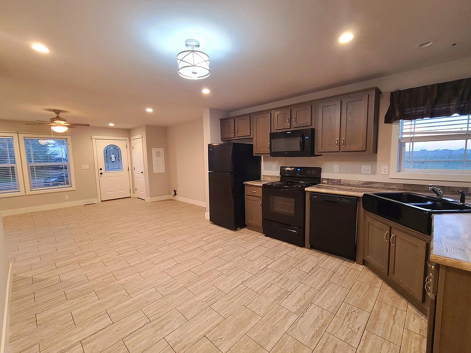Tile floor in the living room and kitchen