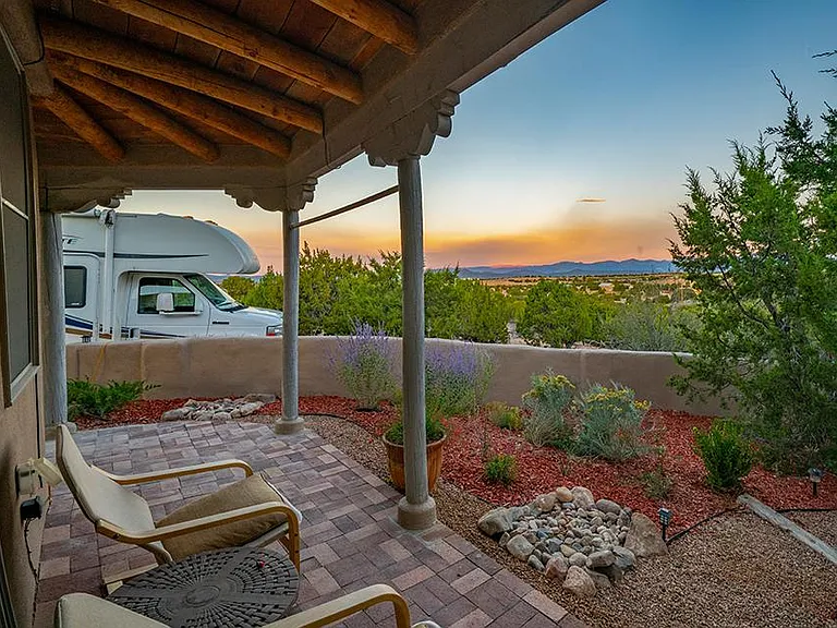 View off master bedroom portale with small RV parking site.