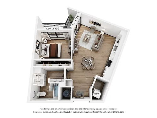 Floor plan A3: 1 Bed 1 Bath