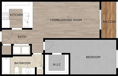Floor plan 1BD, 1BTH