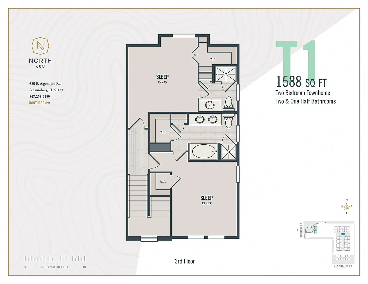 Floor plan T1 - Two Bedroom Townhome