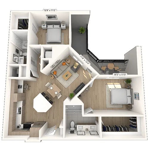 Floor plan B7 2x2 1241 SF