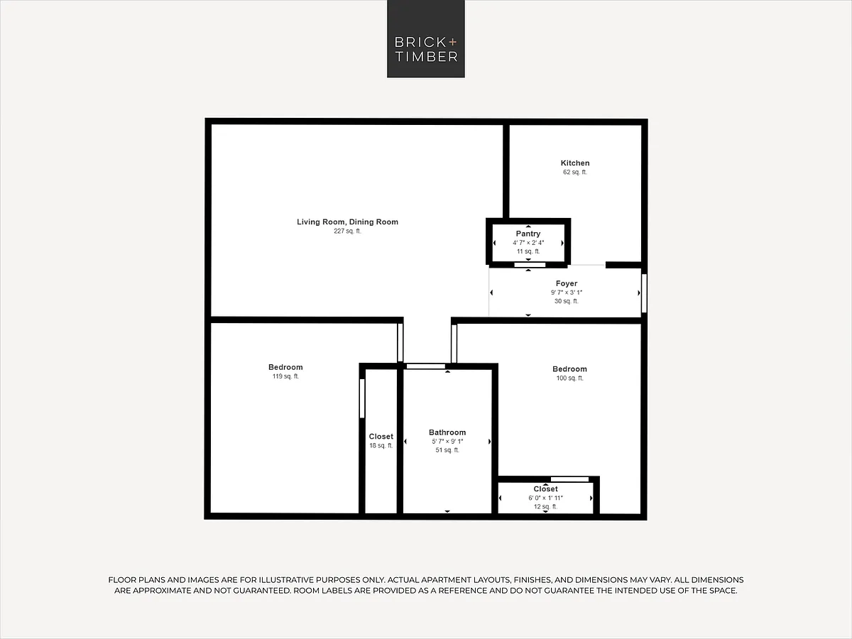 Floor plan 2 Bedroom 1 Bath