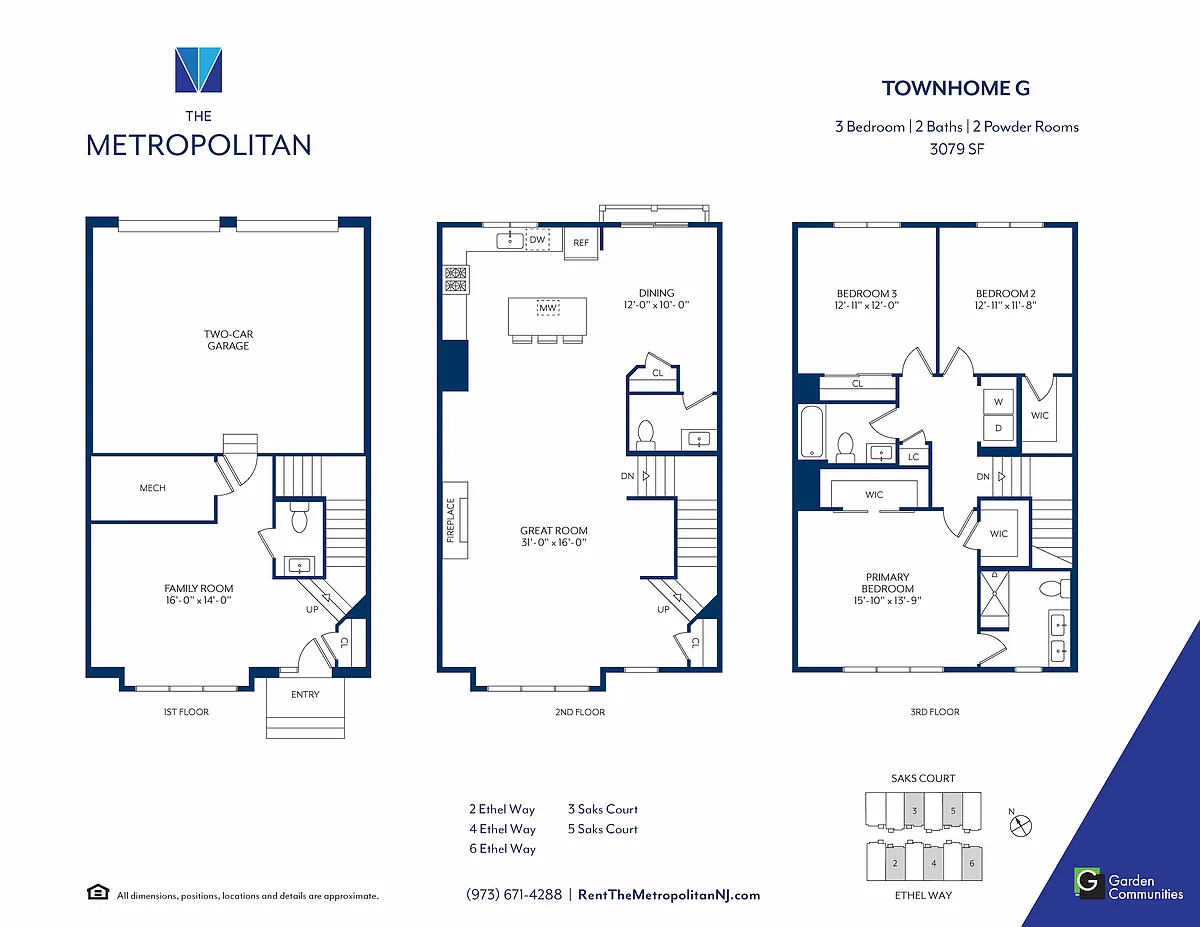 Floor plan $2.81/sq.ft. - Three Bedroom Townhome G