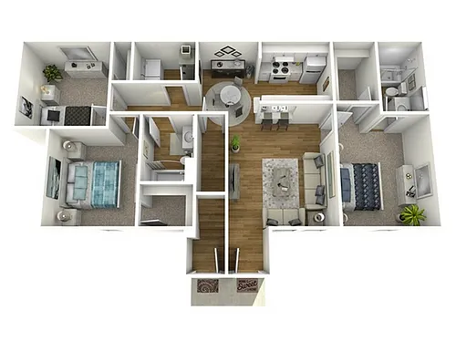 Floor plan 3 Bed, 2 Bath A (80% Income Restricted)
