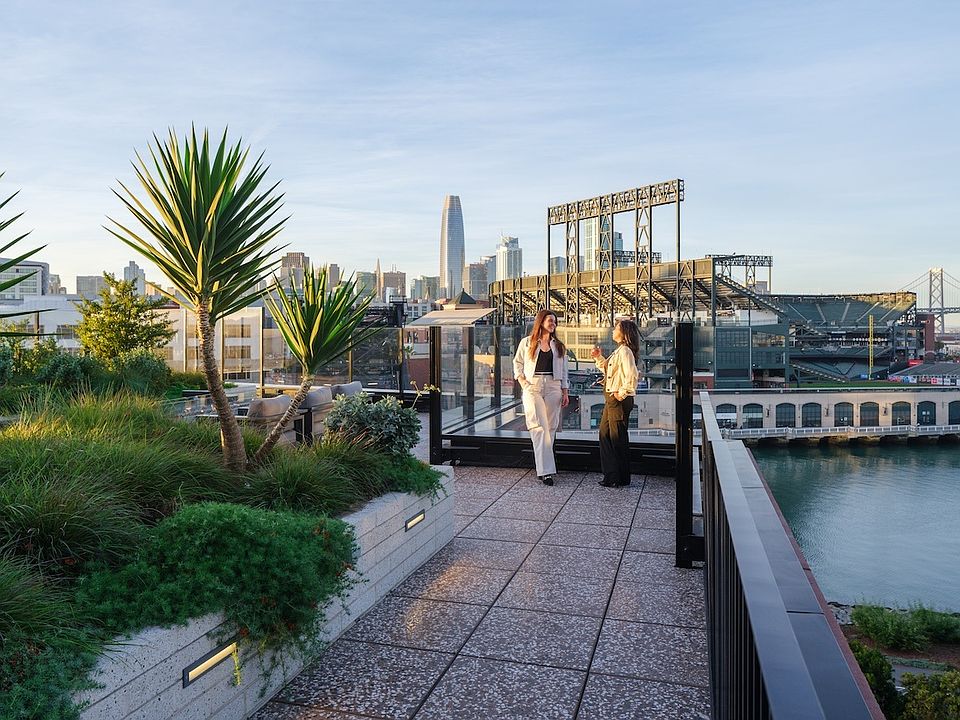 Waterfront walking and biking trails at Mission Rock in San Francisco, CA.