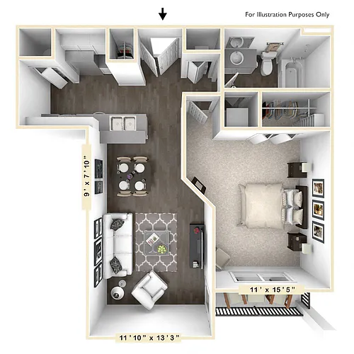 Floor plan The Caymus 1 BR 1 BA