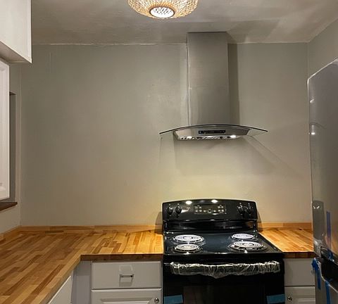 kitchen with butcher block countertops