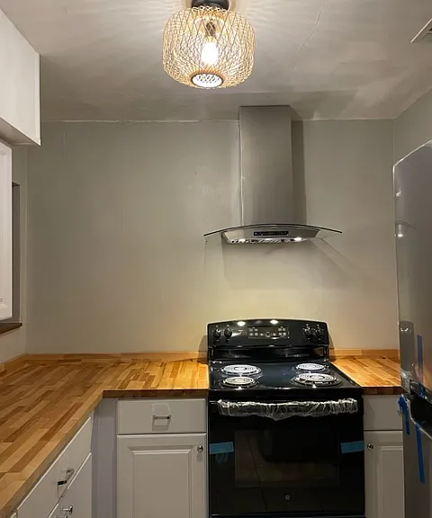 kitchen with butcher block countertops