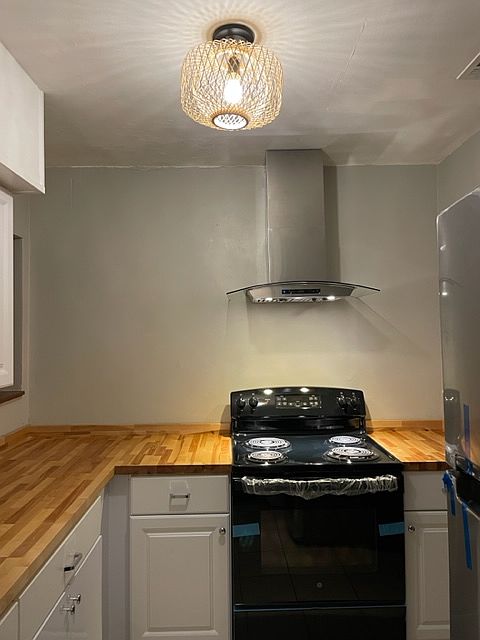 kitchen with butcher block countertops