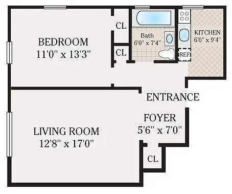 Floor plan 1 Bed 1 Bath Small